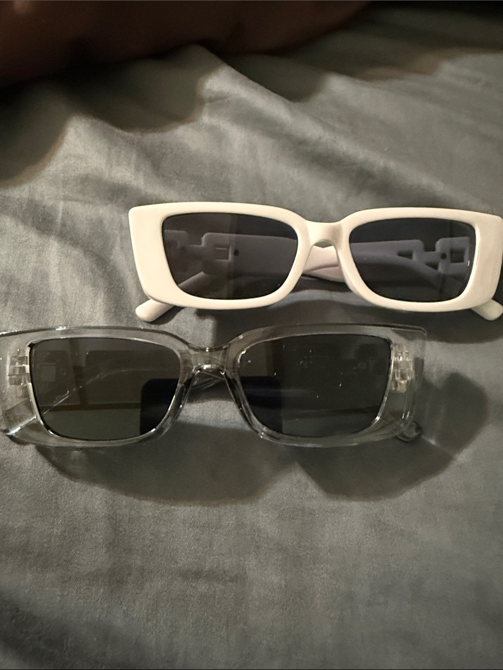 Pair of Rectangular Sunglasses - White & Charcoal Frames